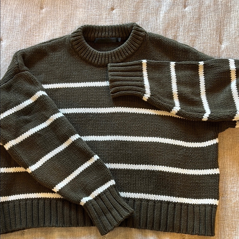 Jenni Kayne XS Cotton Striped Olive Green Sweater